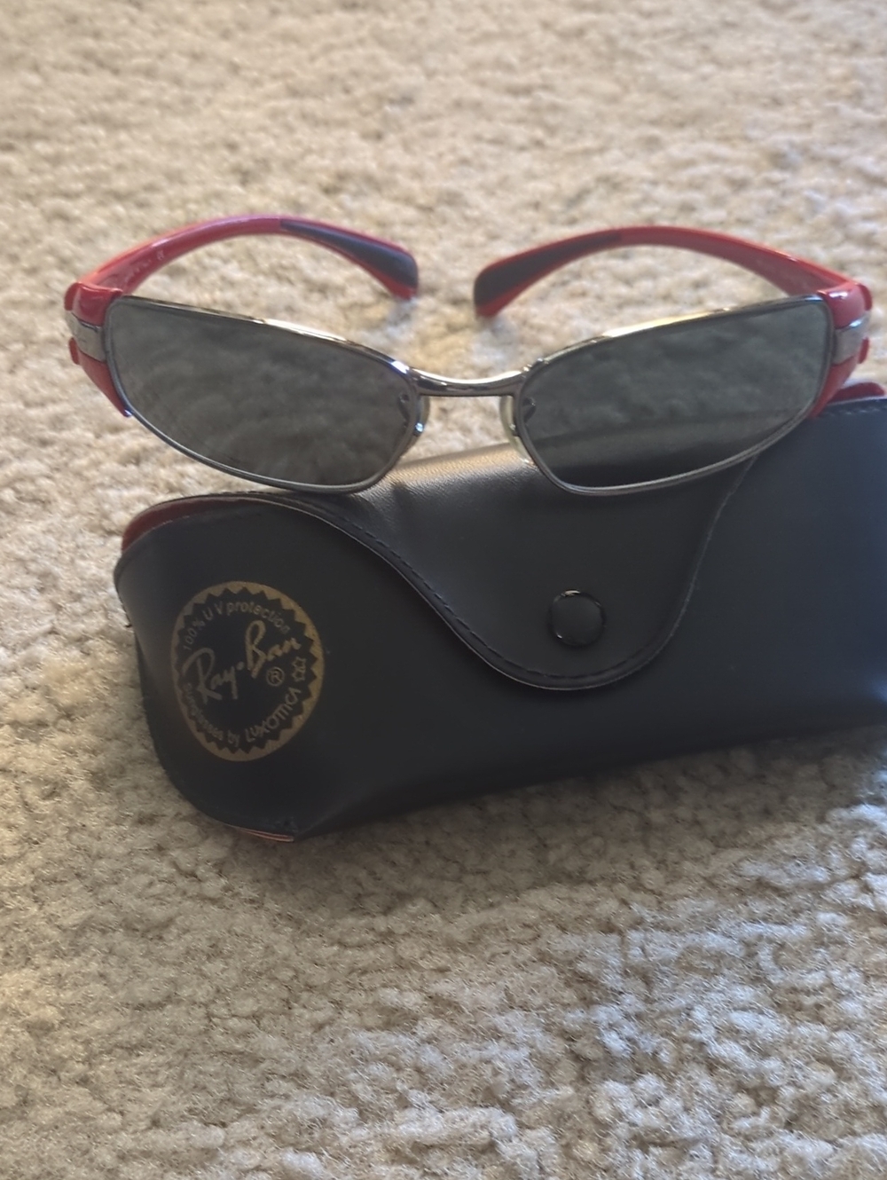 Ray-Ban Red and Silver Oval Sunglasses